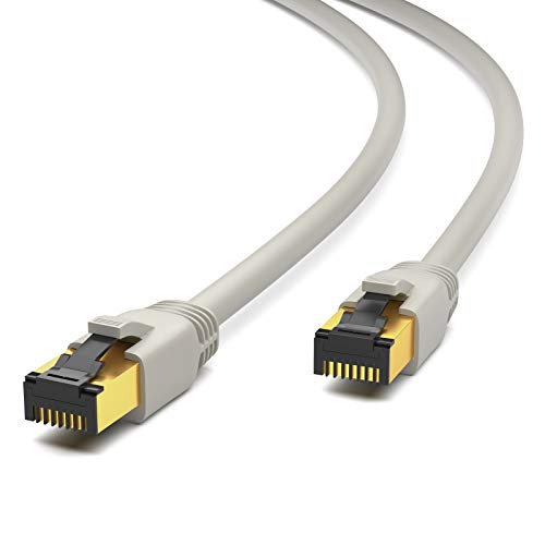 HB-Digital 0,25m CAT 8.1 Netzwerkkabel F/FTP LSZH Grau 40 Gbits | LAN Patchkabel Gigabit RJ45 Stecker Ethernet Data Cable | 40000 Mbits Übertragungsgeschwindigkeit PIMF 2000 MHz Cat.6 Cat.7 Cat.8 von HB-DIGITAL