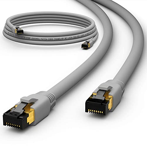 HB-Digital 0,25m CAT 8.1 Netzwerkkabel S/FTP LSZH Grau 40 Gbits | LAN Patchkabel Gigabit RJ45 Stecker Ethernet Data Cable | 40000 Mbits Übertragungsgeschwindigkeit PIMF 2000 MHz Cat.6 Cat.7 Cat.8 von HB-DIGITAL