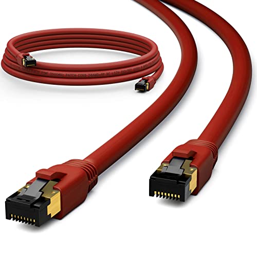 HB-Digital 0,5m CAT 8.1 Netzwerkkabel F/FTP LSZH Rot 40 Gbits | LAN Patchkabel Gigabit RJ45 Stecker Ethernet Data Cable | 40000 Mbits Übertragungsgeschwindigkeit PIMF 2000 MHz Cat.6 Cat.7 Cat.8 von HB-DIGITAL