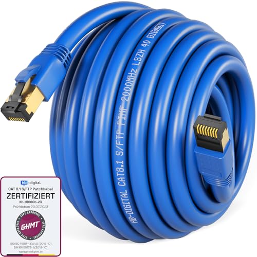 HB-Digital 10m CAT 8.1 Netzwerkkabel S/FTP LSZH Blau 40 Gbits | LAN Patchkabel Gigabit RJ45 Stecker Ethernet Data Cable | 40000 Mbits Übertragungsgeschwindigkeit PIMF 2000 MHz Cat.6 Cat.7 Cat.8 von HB-DIGITAL