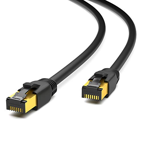 HB-Digital 1m CAT 8.1 Netzwerkkabel F/FTP LSZH Schwarz 40 Gbits | LAN Patchkabel Gigabit RJ45 Stecker Ethernet Data Cable | 40000 Mbits Übertragungsgeschwindigkeit PIMF 2000 MHz Cat.6 Cat.7 Cat.8 von HB-DIGITAL