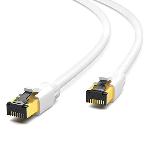 HB-Digital 1m CAT 8.1 Netzwerkkabel F/FTP LSZH Weiß 40 Gbits | LAN Patchkabel Gigabit RJ45 Stecker Ethernet Data Cable | 40000 Mbits Übertragungsgeschwindigkeit PIMF 2000 MHz Cat.6 Cat.7 Cat.8 von HB-DIGITAL