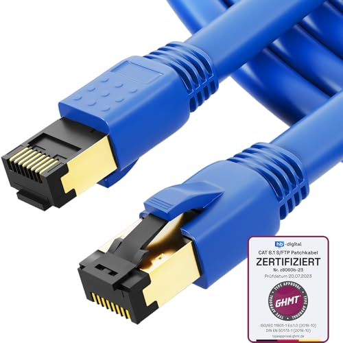 HB-Digital 3m CAT 8.1 Netzwerkkabel S/FTP LSZH Blau 40 Gbits | LAN Patchkabel Gigabit RJ45 Stecker Ethernet Data Cable | 40000 Mbits Übertragungsgeschwindigkeit PIMF 2000 MHz Cat.6 Cat.7 Cat.8 von HB-DIGITAL