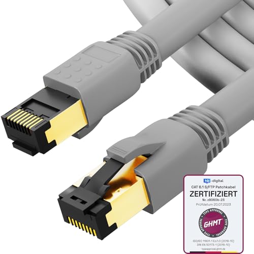 HB-Digital 5m CAT 8.1 Netzwerkkabel S/FTP LSZH Grau 40 Gbits | LAN Patchkabel Gigabit RJ45 Stecker Ethernet Data Cable | 40000 Mbits Übertragungsgeschwindigkeit PIMF 2000 MHz Cat.6 Cat.7 Cat.8 von HB-DIGITAL