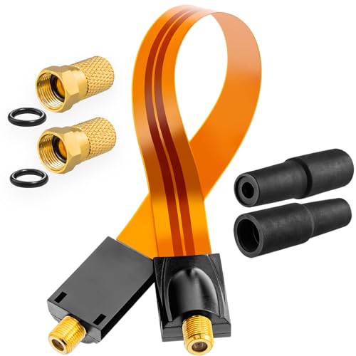 HB Digital SAT Fensterdurchführung für Sat Kabel Gold, antennenkabel satellitenkabel koax + 2X F-Stecker 8,2mm + 2X Gummitüllen für Fenster und Türen Ultra Flach … von HB-DIGITAL