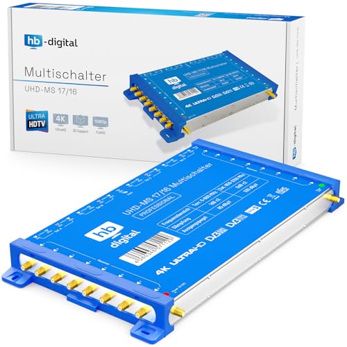 Multischalter pmse 17/16 HB-DIGITAL 4X SAT bis 16 x Teilnehmer/Receiver für Full HDTV 3D 4K UHD mit Netzteil von HB-DIGITAL