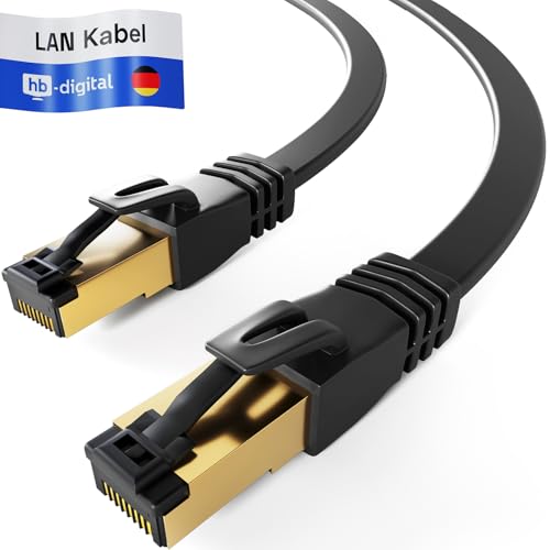 hb-digital 0,25m Patchkabel CAT.8 LAN Flach U/FTP Netzwerkkabel LSZH 2xRJ45 Stecker Kupfer Profi Slim flexibel 40 Gb Ethernet Port 2000 MHz Internet-cable PC Router Switch Modem TV Konsole schwarz von HB-DIGITAL