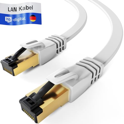 hb-digital 0,25m Patchkabel CAT.8 LAN Flach U/FTP Netzwerkkabel LSZH 2xRJ45 Stecker Kupfer Profi Slim flexibel 40 Gb Ethernet Port 2000 MHz Internet-cable PC Router Switch Modem TV Konsole weiss von HB-DIGITAL