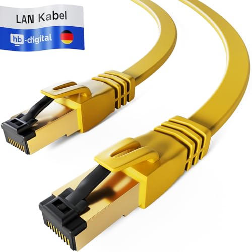 hb-digital 0,25m Patchkabel CAT.8 LAN Flach U/FTP Netzwerkkabel LSZH 2xRJ45 Stecker Kupfer Profi Slim flexibel 40 Gbits Ethernet Port 2000 MHz Internet-cable PC Router Switch Modem TV Konsole gelb von HB-DIGITAL