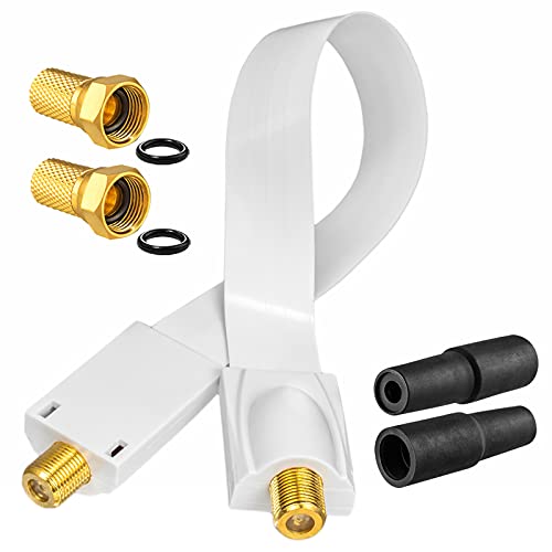 hb-digital 1x SAT Fensterdurchführung Ultra Flach flexibel extrem dünn Weiß HQ F-Buchse Verbinder für Koaxialkabel Verkupplung Türen Fenster Dachboden + 2x F-Stecker vergoldet + 2x Gummitülle von HB-DIGITAL