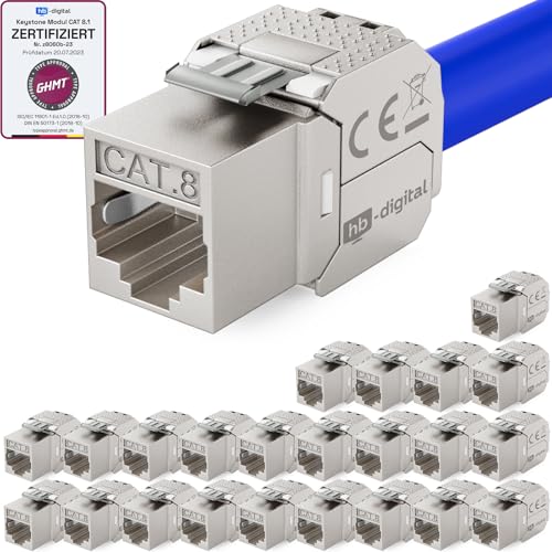 hb-digital 24x CAT 8 Keystone RJ45 Modul Buchse für LAN Kabel - GHMT Zertifiziert - 40 Gbit/s bis 2000 MHz AWG 22-26 werkzeuglos LSA vollgeschirmt STP Einbaubuchse für Patchpanel und Netzwerkdose hb-digital 24x CAT 8 Keystone RJ45 Modul Buchse für LAN Kabel - GHMT Zertifiziert - 40 Gbit/s bis 2000 MHz AWG 22-26 werkzeuglos LSA vollgeschirmt STP Einbaubuchse für Patchpanel und Netzwerkdose von HB-DIGITAL