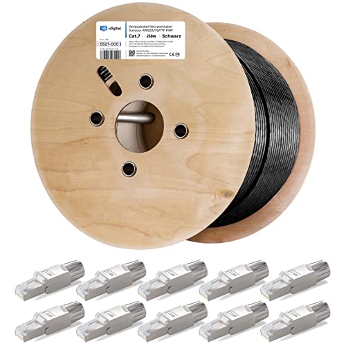 hb-digital 250m Cat 7 Verlegekabel Outdoor schwarz AWG23/1 PE S/FTP doppelt geschirmt PIMF Reines Kupfer 1000MHz 10Gbits Netzwerk Installation Ethernet für Außenbereich + 10x Cat.7 Netzwerkstecker hb-digital 250m Cat 7 Verlegekabel Outdoor schwarz AWG23/1 PE S/FTP doppelt geschirmt PIMF Reines Kupfer 1000MHz 10Gbits Netzwerk Installation Ethernet für Außenbereich + 10x Cat.7 Netzwerkstecker von HB-DIGITAL