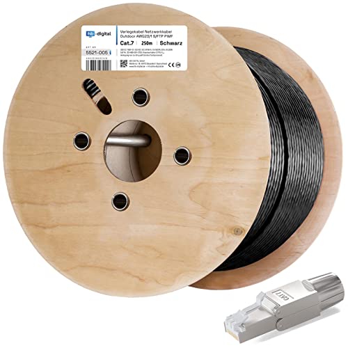 hb-digital 250m Cat 7 Verlegekabel Outdoor schwarz AWG23/1 PE S/FTP doppelt geschirmt PIMF Reines Kupfer 1000MHz 10Gbits Netzwerk Installation Ethernet für Außenbereich + 1x Cat.7 Netzwerkstecker hb-digital 250m Cat 7 Verlegekabel Outdoor schwarz AWG23/1 PE S/FTP doppelt geschirmt PIMF Reines Kupfer 1000MHz 10Gbits Netzwerk Installation Ethernet für Außenbereich + 1x Cat.7 Netzwerkstecker von HB-DIGITAL