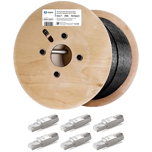 hb-digital 250m Cat 7 Verlegekabel Outdoor schwarz AWG23/1 PE S/FTP doppelt geschirmt PIMF Reines Kupfer 1000MHz 10Gbits Netzwerk Installation Ethernet für Außenbereich + 6X Cat.7 Netzwerkstecker hb-digital 250m Cat 7 Verlegekabel Outdoor schwarz AWG23/1 PE S/FTP doppelt geschirmt PIMF Reines Kupfer 1000MHz 10Gbits Netzwerk Installation Ethernet für Außenbereich + 6X Cat.7 Netzwerkstecker von HB-DIGITAL