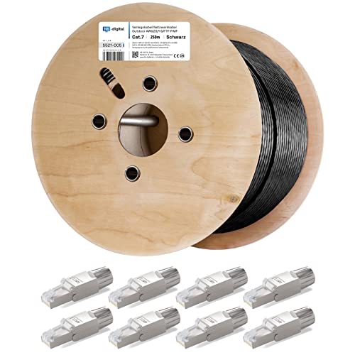 hb-digital 250m Cat 7 Verlegekabel Outdoor schwarz AWG23/1 PE S/FTP doppelt geschirmt PIMF Reines Kupfer 1000MHz 10Gbits Netzwerk Installation Ethernet für Außenbereich + 8X Cat.7 Netzwerkstecker hb-digital 250m Cat 7 Verlegekabel Outdoor schwarz AWG23/1 PE S/FTP doppelt geschirmt PIMF Reines Kupfer 1000MHz 10Gbits Netzwerk Installation Ethernet für Außenbereich + 8X Cat.7 Netzwerkstecker von HB-DIGITAL