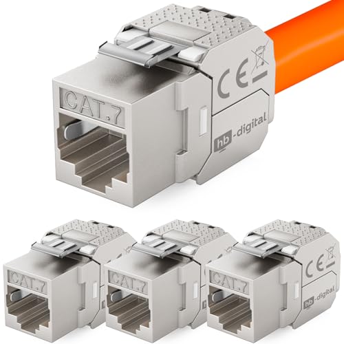 hb-digital 4x Keystone RJ45 CAT 7 Keystone Modul Schneidklemme (LSA) auf RJ45 Buchse STP bis zu 600MHz 10.000Mbit/s Einbaubuchse für CAT 5e/6/6a/7 Ethernet LAN Netzwerkkabel Patchpanel Netzwerkdose von HB-DIGITAL