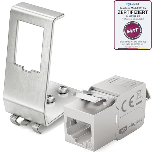 hb-digital CAT 6a 1x Keystone Modul RJ45 mit 1x 1-Port Hutschienenadapter Keystone-Halterung Metall Edelstahl STP 10 Gbit/s 35 mm Hutschienen werkzeuglos LSA von HB-DIGITAL