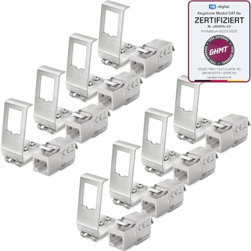 hb-digital CAT 6a 8X Keystone Modul RJ45 mit 8X 1-Port Hutschienenadapter Keystone-Halterung Metall Edelstahl STP 10 Gbit/s 35 mm Hutschienen werkzeuglos LSA von HB-DIGITAL
