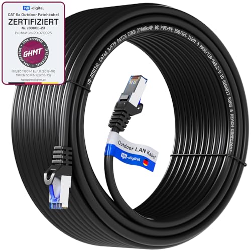 hb-digital 30m CAT 6a Outdoor LAN Kabel Netzwerkkabel Patchkabel IP66 - GHMT Zertifiziert - RJ45 Ethernet S/FTP PiMF 10 Gbit/s AWG 26 für Außen- & Innenbereich wasserdicht - Schwarz von HB-DIGITAL