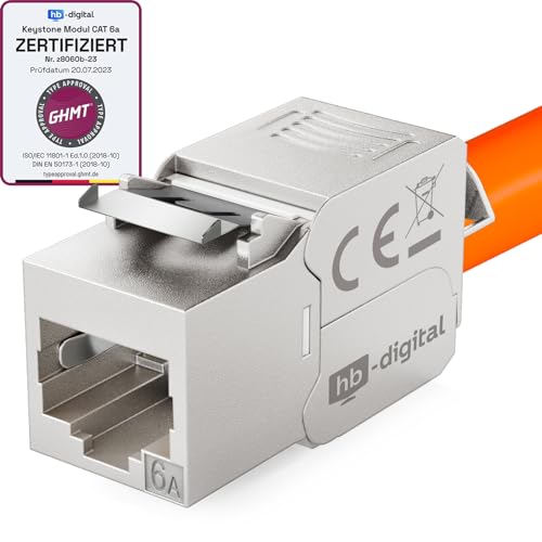 hb-digital 1x CAT 6a Keystone RJ45 Modul Buchse für LAN Kabel - GHMT Zertifiziert - 10 Gbit/s bis 500 MHz AWG 22-24 werkzeuglos LSA vollgeschirmt STP Einbaubuchse für Patchpanel und Netzwerkdose hb-digital 1x CAT 6a Keystone RJ45 Modul Buchse für LAN Kabel - GHMT Zertifiziert - 10 Gbit/s bis 500 MHz AWG 22-24 werkzeuglos LSA vollgeschirmt STP Einbaubuchse für Patchpanel und Netzwerkdose von HB-DIGITAL