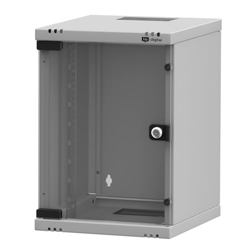hb-digital Netzwerkschrank 10 Zoll 9HE Wandmontage mit Glastür - Sichttür Schloss Wandgehäuse für EDV Router Patchpanel - Traglast 30kg robust - Tiefe 300mm abschließbar mit Lüftung Unmontiert Grau hb-digital Netzwerkschrank 10 Zoll 9HE Wandmontage mit Glastür - Sichttür Schloss Wandgehäuse für EDV Router Patchpanel - Traglast 30kg robust - Tiefe 300mm abschließbar mit Lüftung Unmontiert Grau von HB-DIGITAL