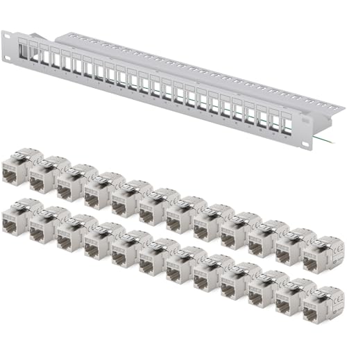 hb-digital Patchpanel 24 Port 1HE Netzwerk Patchfeld mit 24x CAT 7 Keystone Modulen RJ45 Buchsen für Ethernet LAN Kabel 10 Gbit geeignet 19 Zoll Rackmontage Netzwerkschrank - Hellgrau hb-digital Patchpanel 24 Port 1HE Netzwerk Patchfeld mit 24x CAT 7 Keystone Modulen RJ45 Buchsen für Ethernet LAN Kabel 10 Gbit geeignet 19 Zoll Rackmontage Netzwerkschrank - Hellgrau von HB-DIGITAL