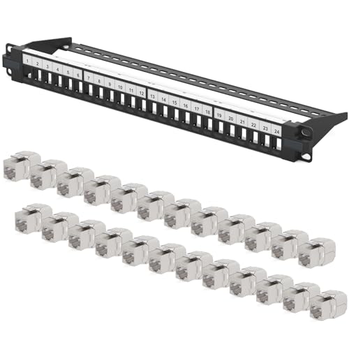 hb-digital Patchpanel 24 Port 1HE Netzwerk Patchfeld mit 24x CAT 7 Keystone Modulen RJ45 Buchsen für Ethernet LAN Kabel 10 Gbit geeignet 19 Zoll Rackmontage Netzwerkschrank - Schwarz hb-digital Patchpanel 24 Port 1HE Netzwerk Patchfeld mit 24x CAT 7 Keystone Modulen RJ45 Buchsen für Ethernet LAN Kabel 10 Gbit geeignet 19 Zoll Rackmontage Netzwerkschrank - Schwarz von HB-DIGITAL