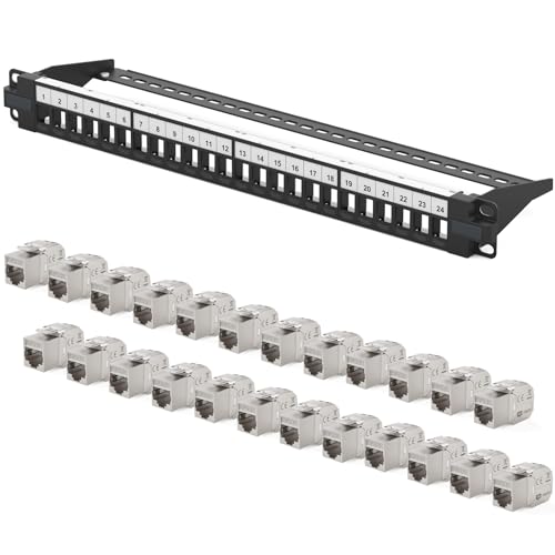 hb-digital Patchpanel 24 Port 1HE Netzwerk Patchfeld mit 24x CAT 7 Keystone Modulen RJ45 Buchsen für Ethernet LAN Kabel 40 Gbit geeignet 19 Zoll Rackmontage Netzwerkschrank - Schwarz hb-digital Patchpanel 24 Port 1HE Netzwerk Patchfeld mit 24x CAT 7 Keystone Modulen RJ45 Buchsen für Ethernet LAN Kabel 40 Gbit geeignet 19 Zoll Rackmontage Netzwerkschrank - Schwarz von HB-DIGITAL