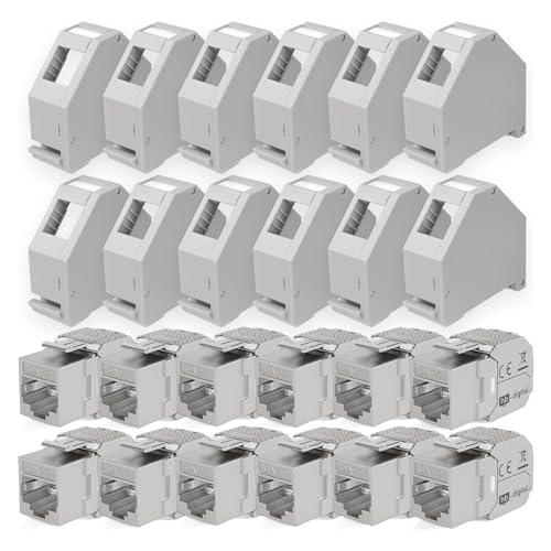 hb-digital Set: 12x Cat.7 Keystone Modul RJ45 + 12x Hutschienenadapter Keystone-Halterung für Hutschiene 35mm Standard | RJ45-Jack geschirmt werkzeuglose Montage Ethernet LAN Netzwerk STP LSA hb-digital Set: 12x Cat.7 Keystone Modul RJ45 + 12x Hutschienenadapter Keystone-Halterung für Hutschiene 35mm Standard | RJ45-Jack geschirmt werkzeuglose Montage Ethernet LAN Netzwerk STP LSA von HB-DIGITAL