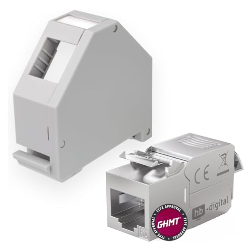 hb-digital Set: 1x Cat.6a Keystone Modul RJ45 + 1x Hutschienenadapter Keystone-Halterung für Hutschiene 35mm Standard | RJ35-Jack geschirmt werkzeuglose Montage Ethernet LAN Netzwerk STP LSA von HB-DIGITAL