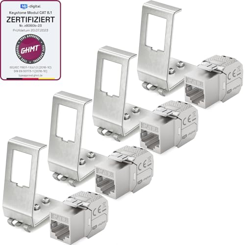 hb-digital CAT 8 4X Keystone Modul mit 4X 1-Port Hutschienenadapter Keystone-Halterung Metall Edelstahl STP 40 Gbit/s 35 mm Hutschienen werkzeuglos LSA von HB-DIGITAL