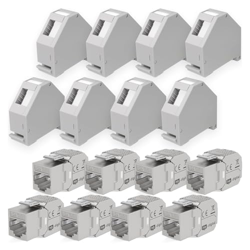 hb-digital Set: 8X Cat.7 Keystone Modul RJ45 + 8X Hutschienenadapter Keystone-Halterung für Hutschiene 35mm Standard | RJ45-Jack geschirmt werkzeuglose Montage Ethernet LAN Netzwerk STP LSA von HB-DIGITAL