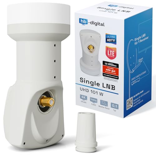 hb-digital Single LNB (Test SEHR GUT *) LNC Kopf 1 Teilnehmer Direkt LTE Protected Satelliten Digital Sat Full HD TV 3D 4K UHD Kontakte vergoldet Wetterschutz Weiß White von HB-DIGITAL