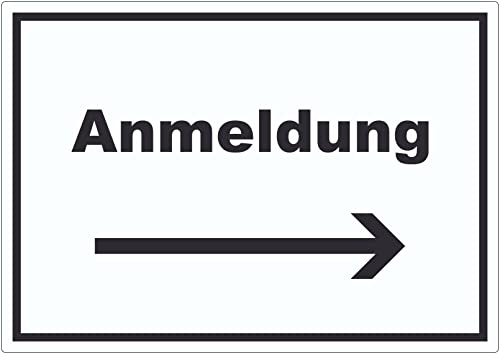 Anmeldung Aufkleber mit Text und Richtungspfeil rechts Aufnahme waagerecht A4 (210x297mm) von HB-Druck