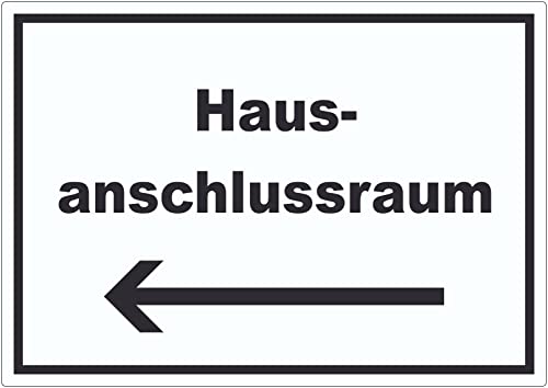 Hausanschlussraum Aufkleber mit Text und Richtungspfeil links HAR waagerecht A5 (148x210mm) von HB-Druck