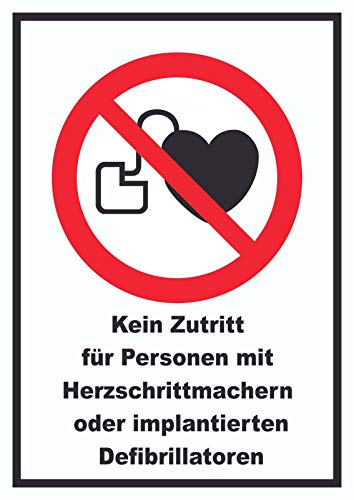 Kein Zutritt für Personen mit Herzschrittmachern oder implantierten Defibrillatoren Schild A4 Rückseite selbstklebend von HB-Druck