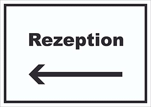 Rezeption Schild mit Text und Richtungspfeil links Anmeldung Eingang waagerecht A2 Rückseite selbstklebend von HB-Druck