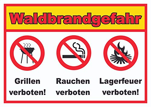 Waldbrandgefahr Grillen Rauchen Lagerfeuer verboten Schild A2 (420x594mm) von HB-Druck