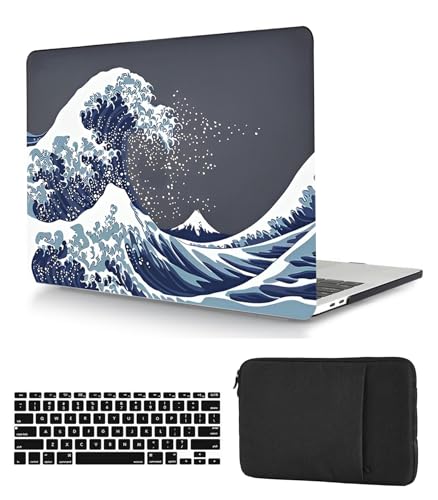 Hülle Case Kompatibel mit MacBook Air 13,6 Zoll 2022 2024 A2681 A3113 M2 M3 mit Liquid Retina Display Touch ID, Ultradünne Plastik Hartschale Schutzhülle & Tastaturschutz & Tasche, Meereswelle von HBLX