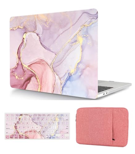 Hülle Case Kompatibel mit MacBook Pro 13 Zoll 2015 2014 2013 2012 Freisetzung A1425 A1502 mit Retina Display, Ultradünne Plastik Hartschale Schutzhülle & Tastaturschutz & Tasche, Rosa Marmor von HBLX