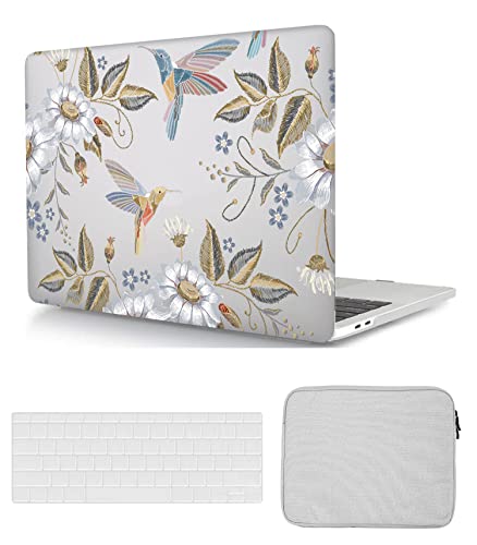 Hülle Kompatibel mit MacBook Pro 14 Zoll 2021/2023 A2442 A2779 M1/M2 Chip mit Touch ID, Plastik Hartschale Snap Case & Tastaturabdeckung & Tasche für MacBook Pro 14 Zoll, Vögel und Blumen von HBLX