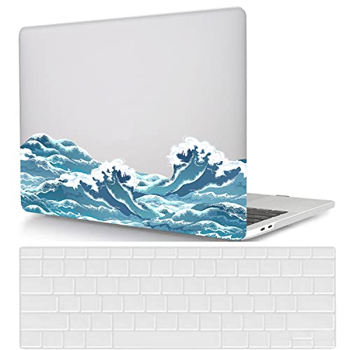 Laptop Hülle für MacBook Pro 13 Zoll Modell A1278 mit CD-ROM 2012 2011 2010 2009 2008 Freisetzung, Plastik Schützend Hartschale Case Cover & Tastaturschutz, Blaue Meereswellen von HBLX