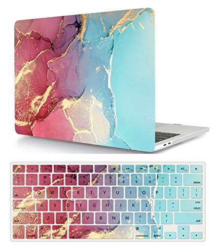 Laptop Hülle für MacBook Pro 13 Zoll Modell A1278 mit CD-ROM 2012 2011 2010 2009 2008 Freisetzung, Plastik Schützend Hartschale Case Cover & Tastaturschutz, rosa blau marmoriert von HBLX
