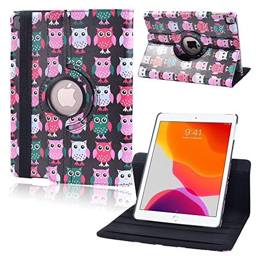 HBYLEE 360 Degree Rotating Tablet hülle für ipad 8th Generation 2020/2018/iPad 7th Generation/iPad Air 3/iPad Pro 10.5 Inch Stand Cover Case, Black Owl Birds, for iPad Air 1 Air 2 von HBYLEE