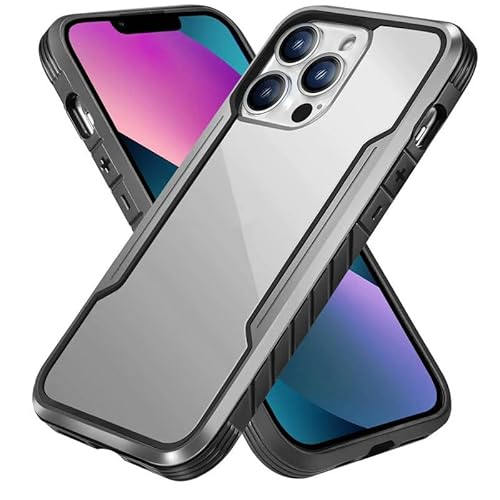 HBYLEE Hülle für iPhone 15 Pro Max/15 Pro/15 Plus/15, Aluminiumlegierung Metall Handyhülle kompatibel Kabelloses Laden Weiches Silikon Grenze Schutzhülle,Grau,15 Pro von HBYLEE