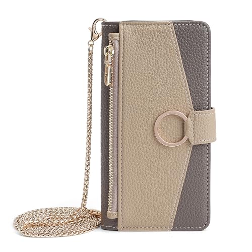 HBYLEE Klapphülle für Google Pixel 9 Pro/9 Pro XL/9, Reißverschluss Brieftasche Handyhülle mit Spiegel Kartenfach Mode Leder Hülle,Grau,9 Pro 6.3'' von HBYLEE