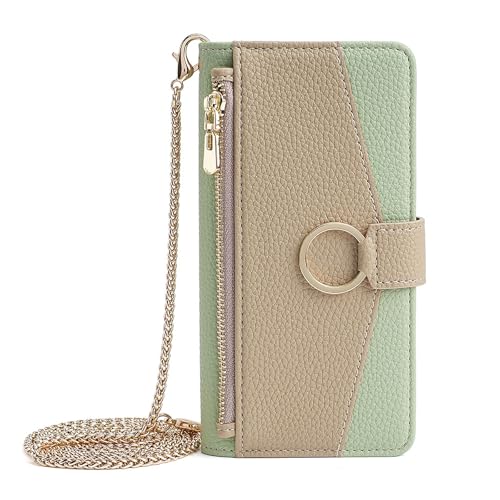 HBYLEE Klapphülle für Google Pixel 9 Pro/9 Pro XL/9, Reißverschluss Brieftasche Handyhülle mit Spiegel Kartenfach Mode Leder Hülle,Grün,9 Pro 6.3'' von HBYLEE