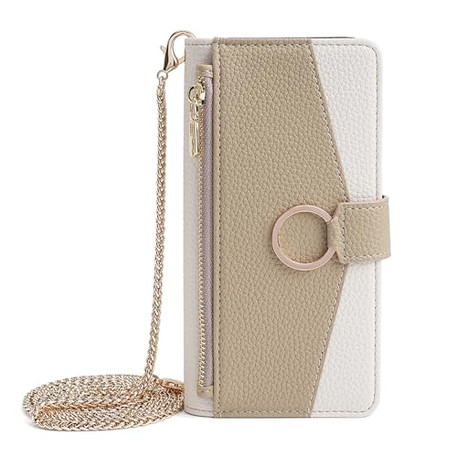 HBYLEE Klapphülle für Google Pixel 9 Pro/9 Pro XL/9, Reißverschluss Brieftasche Handyhülle mit Spiegel Kartenfach Mode Leder Hülle,Weiß,9 Pro 6.3'' von HBYLEE