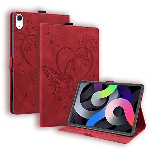 HBYLEE Leather hülle für Apple iPad Pro 11/12.9 Inch 2022, Magnetic Card Slot Wallet Flip Case with Stand Function, Soft TPU Back Shockproof Protective Case, Red, 11 Inch von HBYLEE