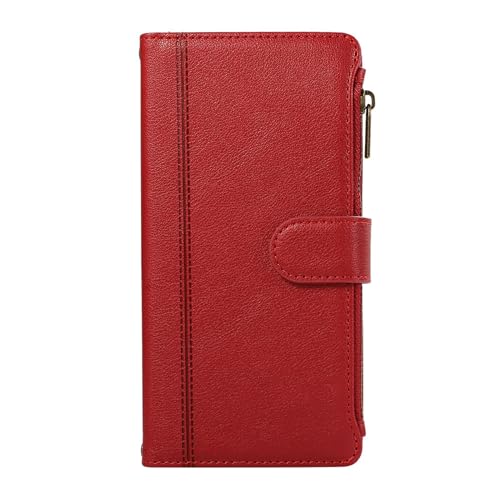 HBYLEE Lederhülle für Google Pixel 9 Pro/9, Reißverschluss Brieftasche Klapp Handyhülle mit Kartenfach Ständer Magnetverschluss Schutzhülle,Rot,9 Pro von HBYLEE